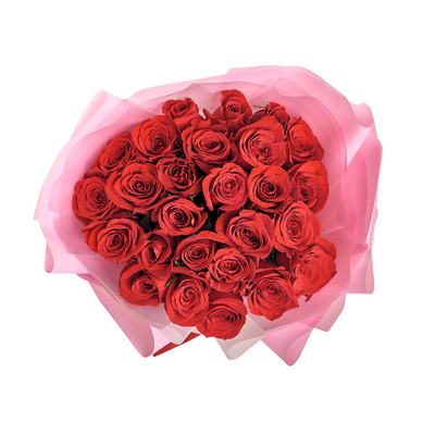 25 Red Roses Bouquet (Pink Wrap)