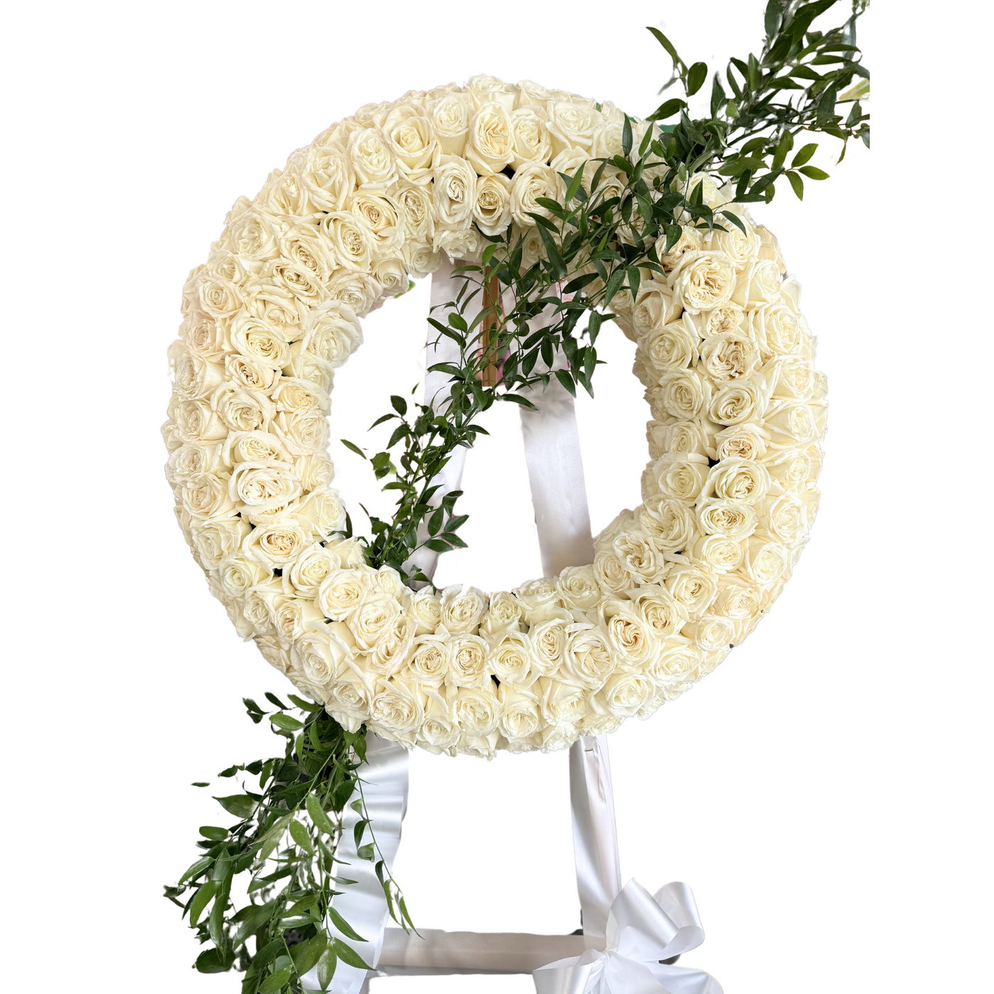 White Rose Funeral Standing Wreath