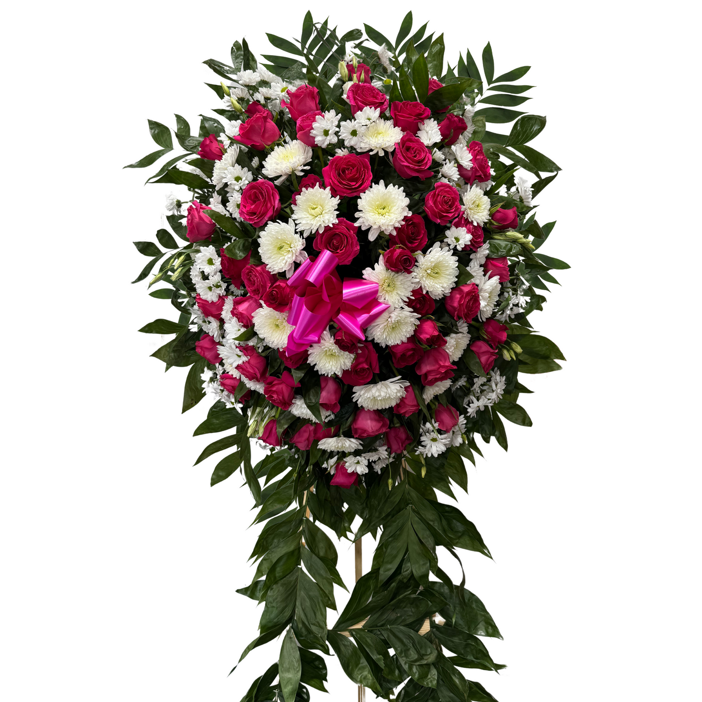 Premium White & Hot Pink Funeral Standing Spray