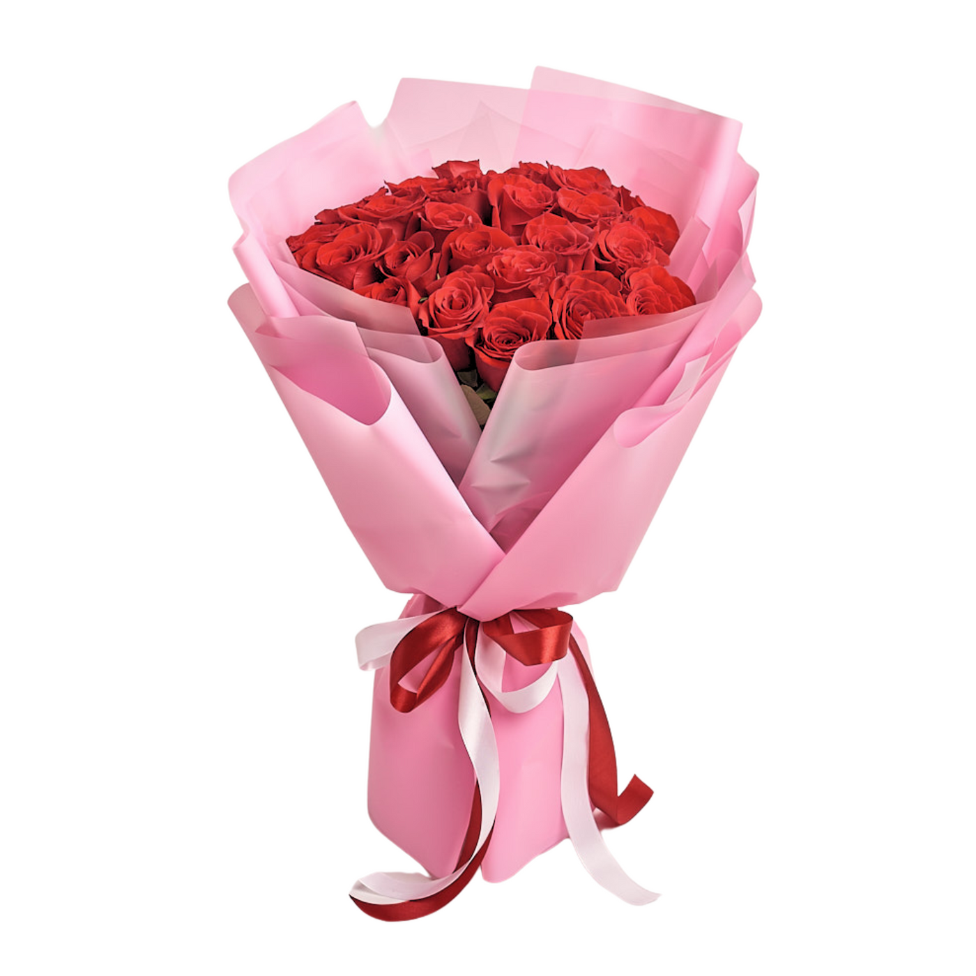 25 Red Roses Bouquet (Pink Wrap)
