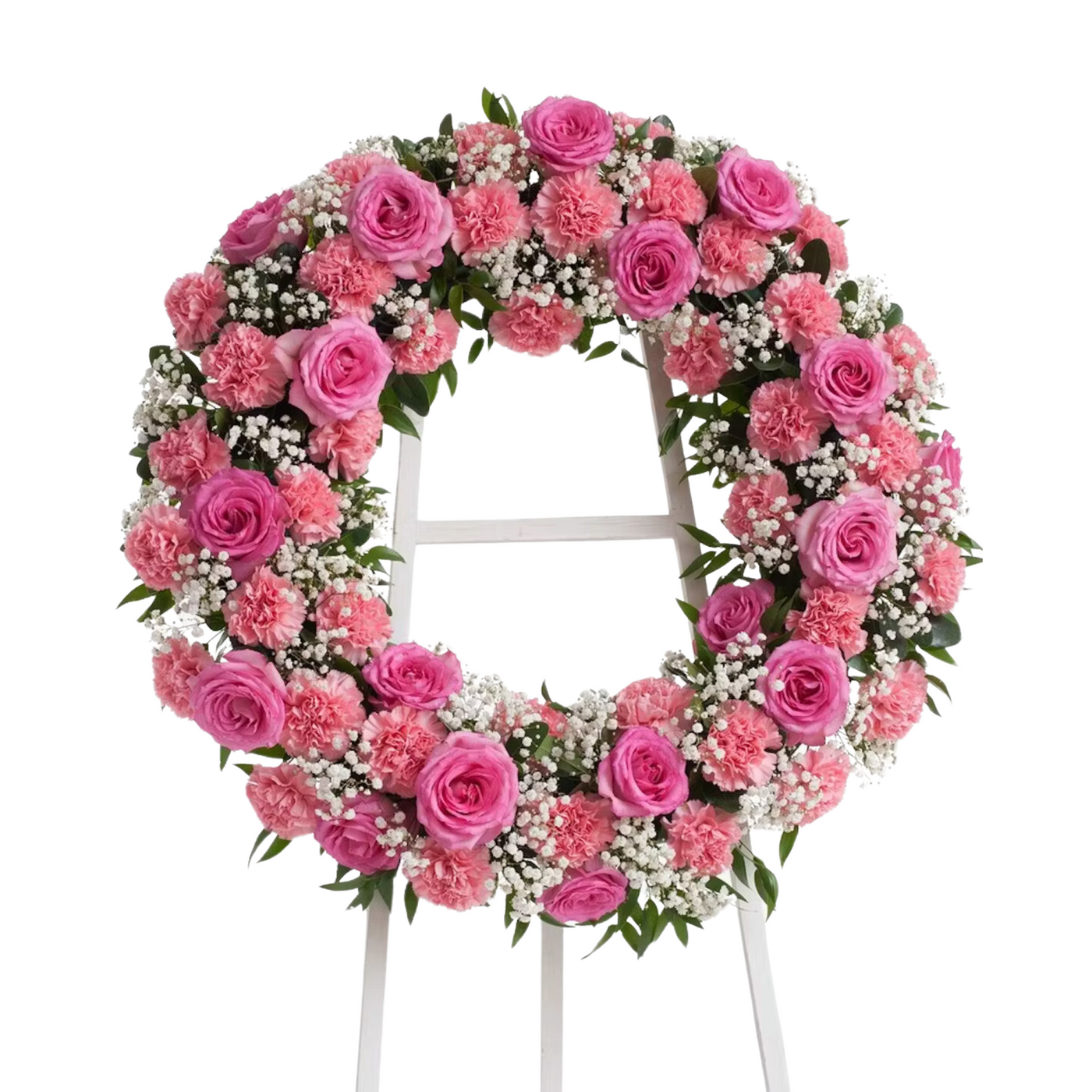 Pink Rosy and Carnation Funeral Standing Wreath