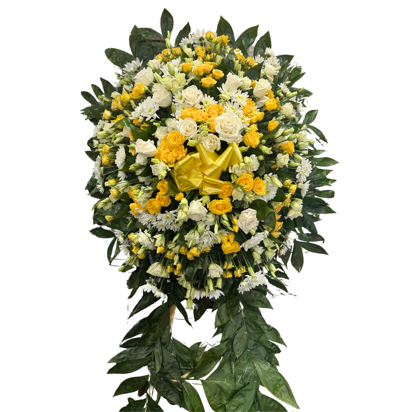 Premium White & Yellow Funeral Standing Spray