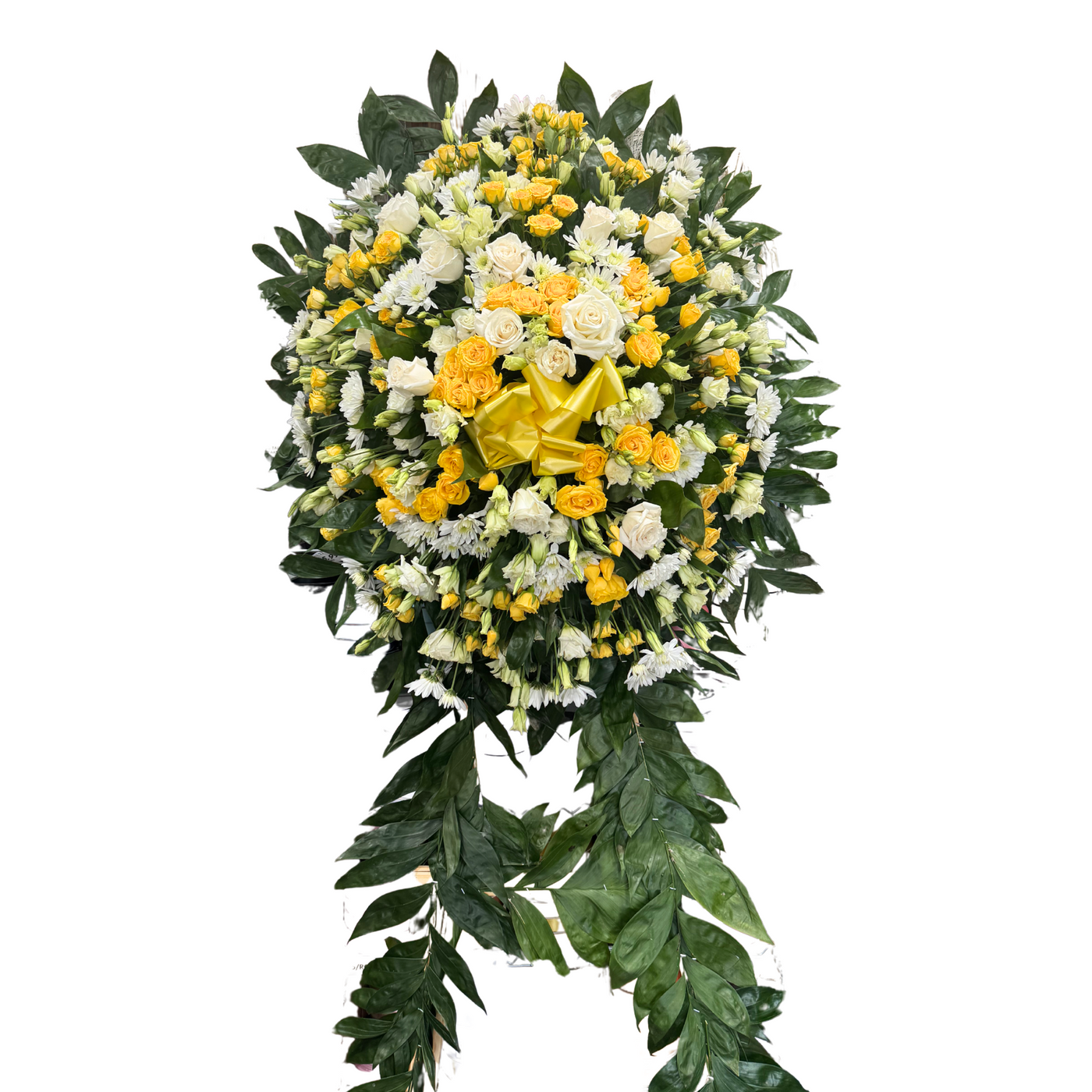 Premium White & Yellow Funeral Standing Spray
