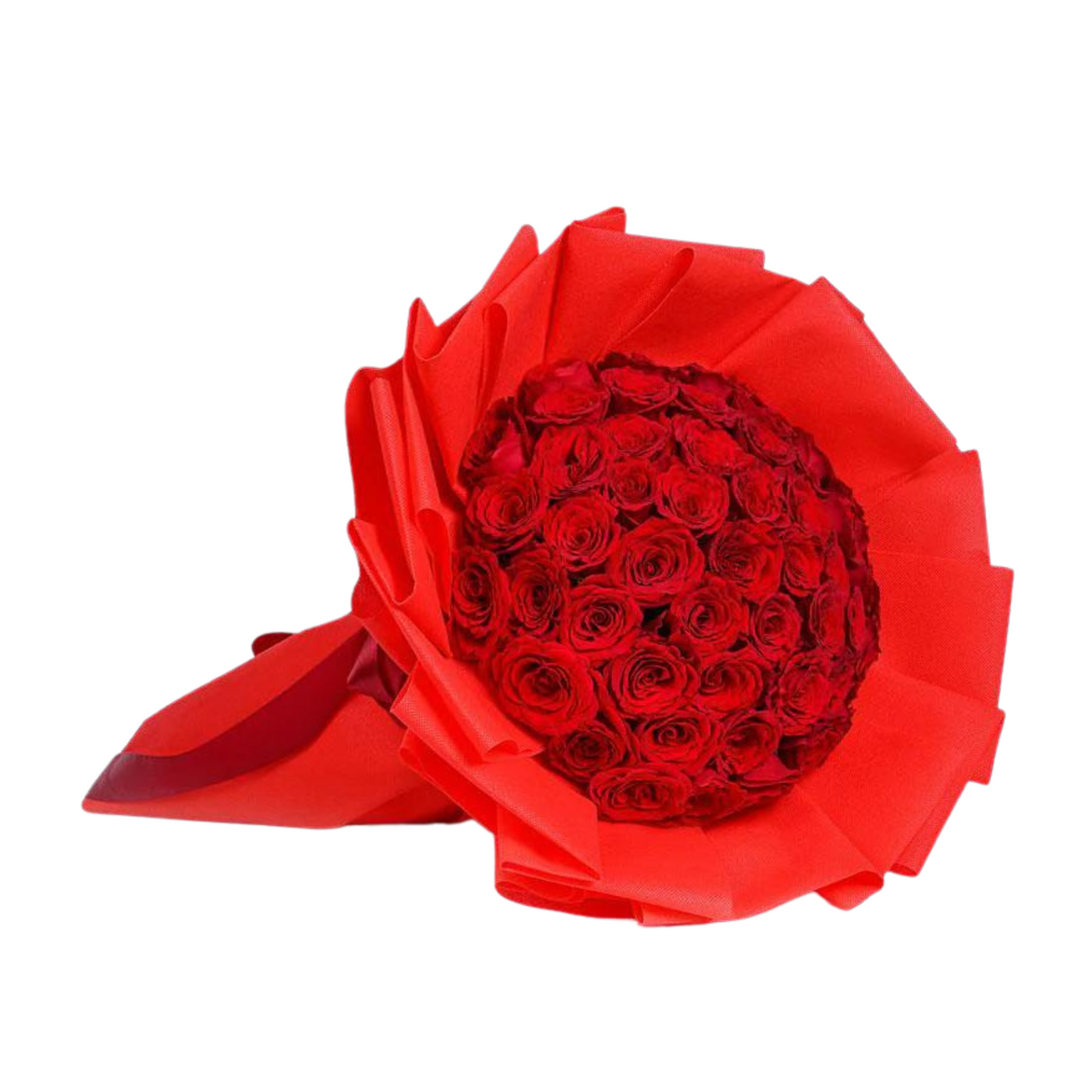 50 Fire Red Roses Bouquet. XXL Stems