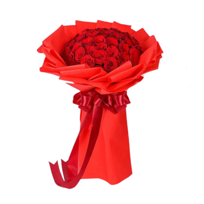 50 Fire Red Roses Bouquet. XXL Stems