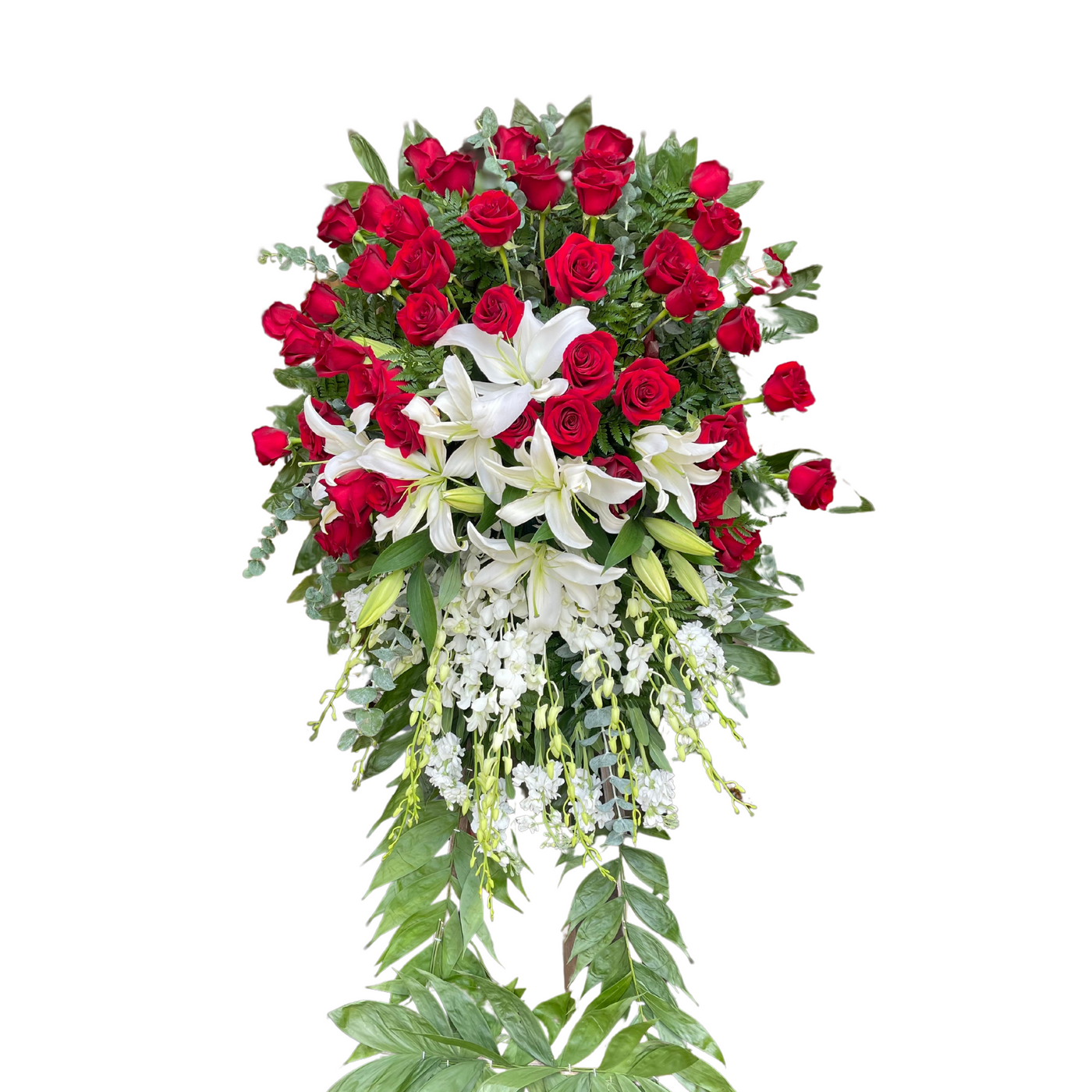 Red and White Cascading Standing Spray