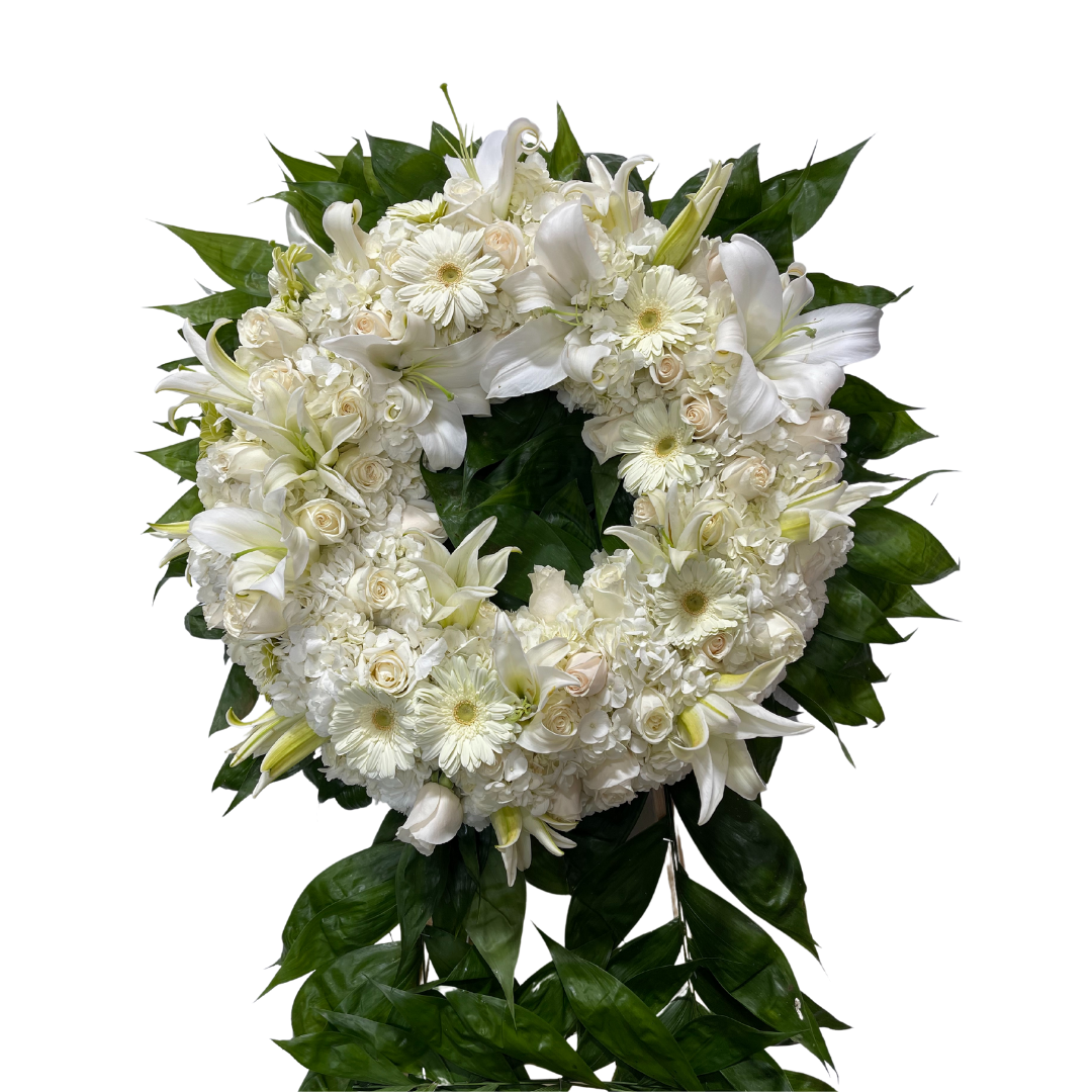 Peaceful White Standing Funeral Wreath