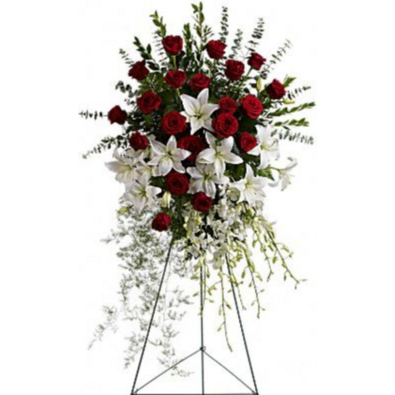 Red and White Cascading Standing Spray